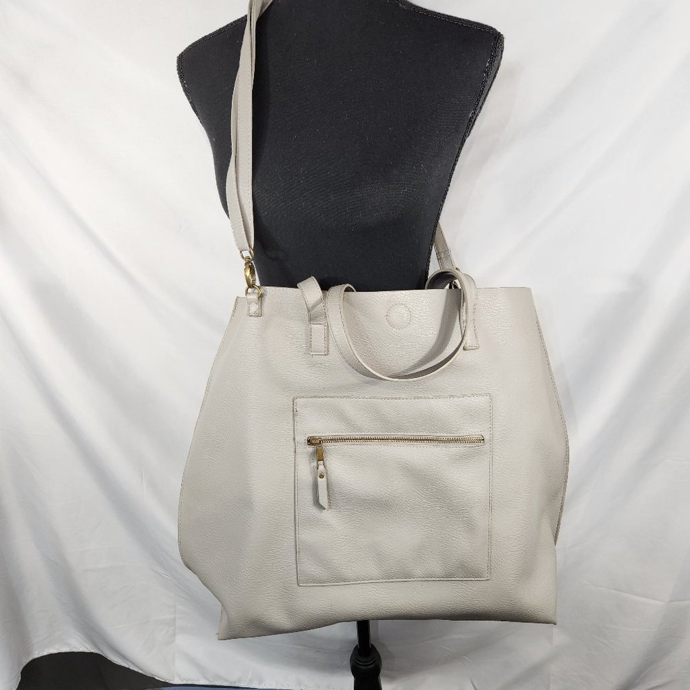 Under One Sky Large Faux Leather Tote with Zippered Hand Clutch - Two Tone Gray